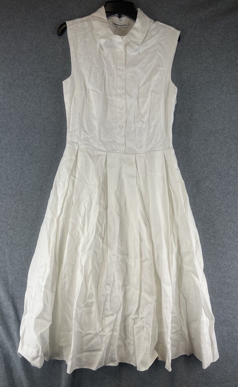 Anthropologie Reformation Prim 100% Linen Midi Dress Size 6 White